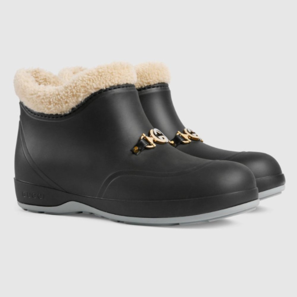 Gucci Waterproof and Wool Lined Rain/ Snow Ankle Boots with Horsebit in Black